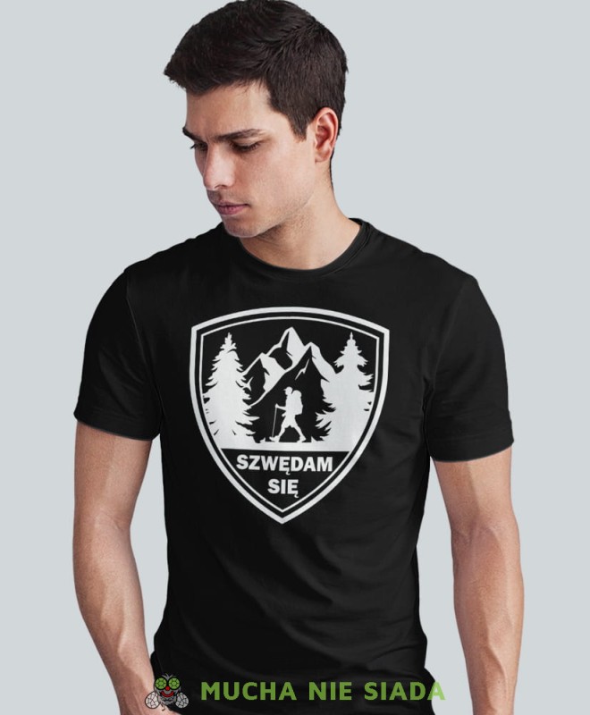 Męska koszulka z nadrukiem - Szwędam się - Idealna za wypad w góry, czarna koszulka z nadrukiem, wycieczka w góry, górska wyprawa, T-shirt do miłośników turystyki górskiej, mucha nie siada koszulki.jpg