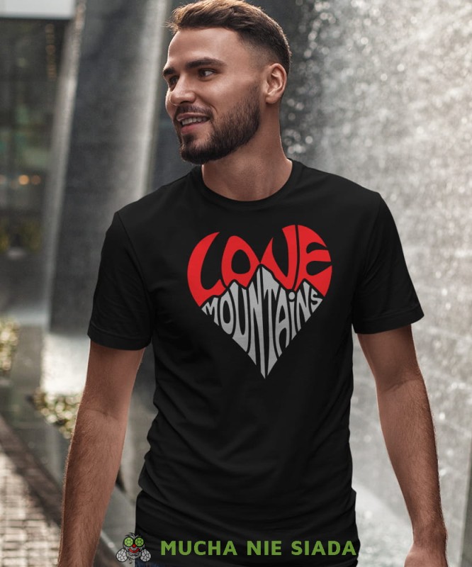 Męska koszulka z nadrukiem - Love mountains - Idealna za wypad w góry, czarna koszulka z nadrukiem, wycieczka w góry, górska wyprawa, T-shirt do miłośników turystyki górskiej, mucha nie siada koszulki.jpg