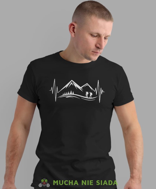 Męska koszulka z nadrukiem - Góry Wędrowcy Linia życia  - Idealna na wypad w góry, czarna koszulka z nadrukiem, wycieczka w góry, górska wyprawa, T-shirt dla miłośników turystyki górskiej, mucha nie siada koszulki.jpg