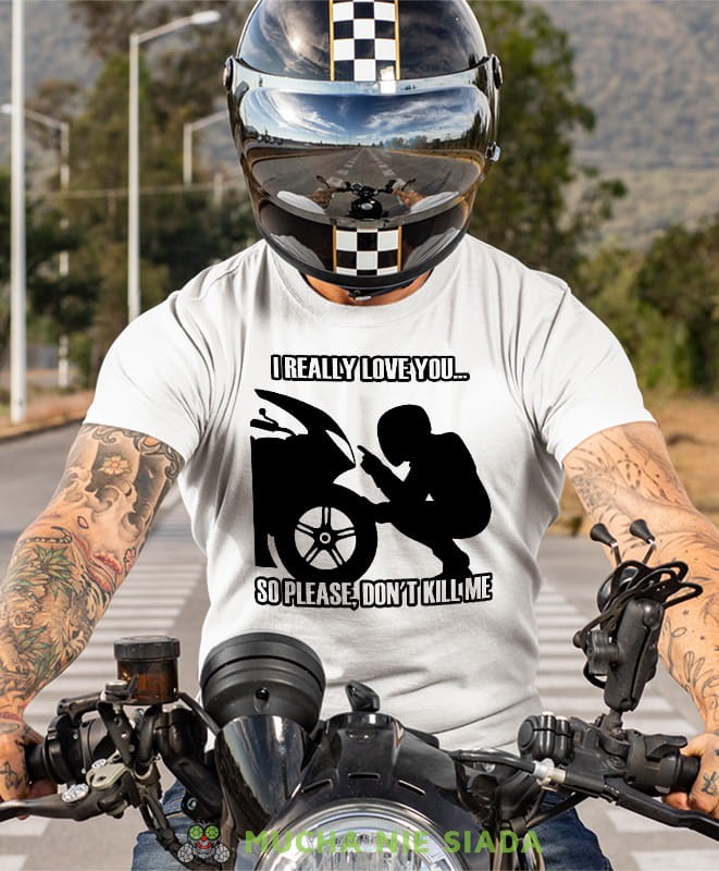 I really love you, biała męska koszulka, koszulka dla motocyklisty, koszulki na motocykl, koszulka na motocykl, męska koszulka na motocykl na prezent dla miłośnika motocykli.jpg