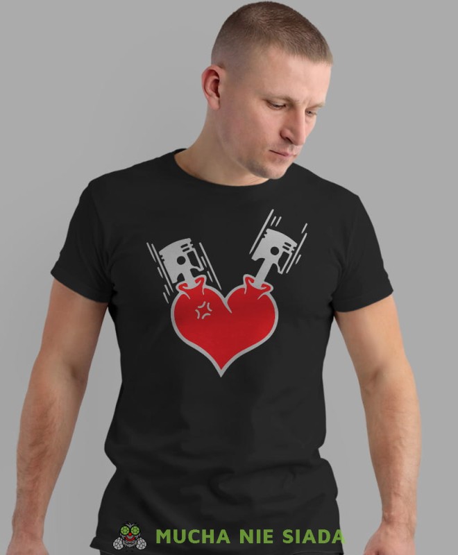 Serce motocyklisty, czarna męska koszulka, koszulka dla motocyklisty, koszulki na motocykl, koszulka na motocykl, męska koszulka na motocykl na prezent dla miłośnika motocykli.jpg