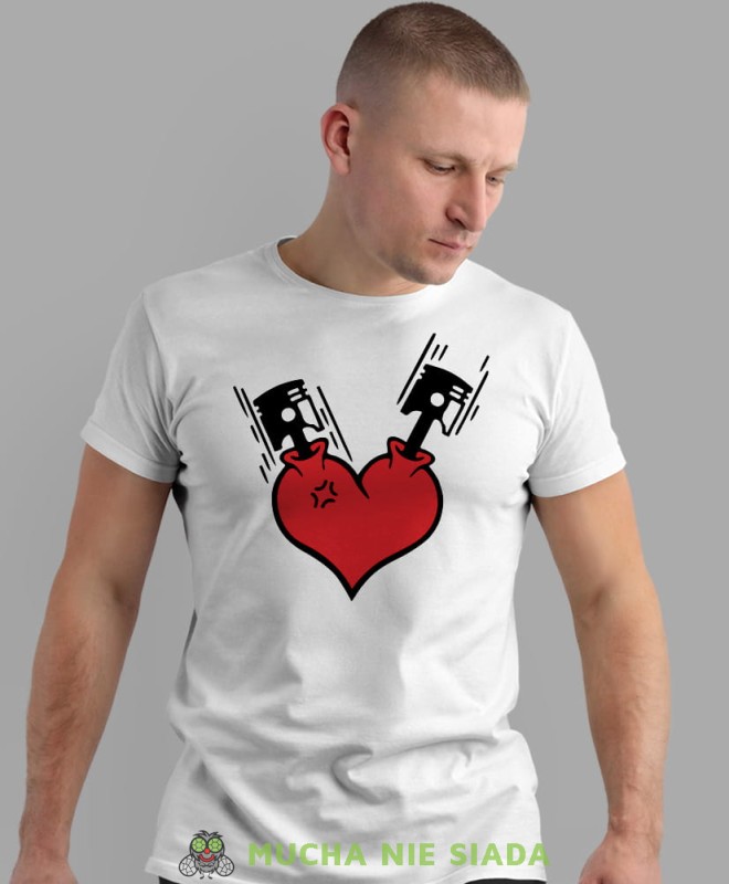 Serce motocyklisty, biała męska koszulka, koszulka dla motocyklisty, koszulki na motocykl, koszulka na motocykl, męska koszulka na motocykl na prezent dla miłośnika motocykli.jpg