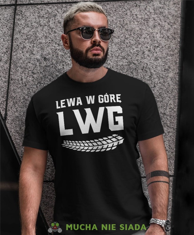 Lewa w górę LWG ślad opony, czarna męska koszulka, koszulka dla motocyklisty, koszulki na motocykl, koszulka na motocykl, męska koszulka na motocykl na prezent dla miłośnika motocykli.jpg