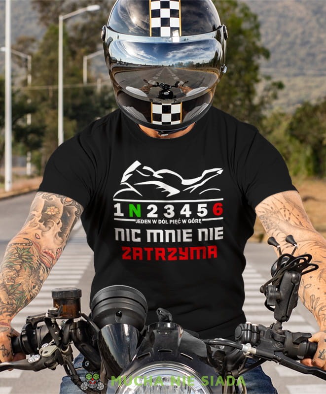 Jeden w dół pięć wgórę Nic mnie nie zatrzyma, czarna męska koszulka, koszulka dla motocyklisty, koszulki na motocykl, koszulka na motocykl, męska koszulka na motocykl na prezent dla miłośnika motocykli.jpg