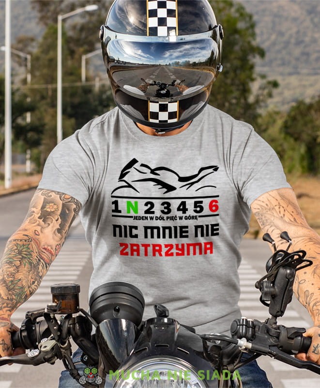 Jeden w dół pięć wgórę Nic mnie nie zatrzyma, szara męska koszulka, koszulka dla motocyklisty, koszulki na motocykl, koszulka na motocykl, męska koszulka na motocykl na prezent dla miłośnika motocykli.jpg