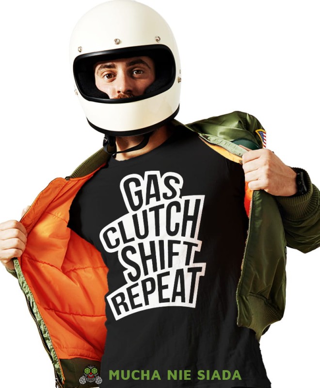 Gas clutch shift repeat, czarna męska koszulka, koszulka dla motocyklisty, koszulki na motocykl, męska koszulka na motocykl na prezent dla miłośnika motocykli.jpg