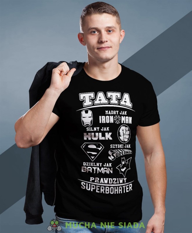 Tata prawdziwy superbohater koszulka dla taty czarna