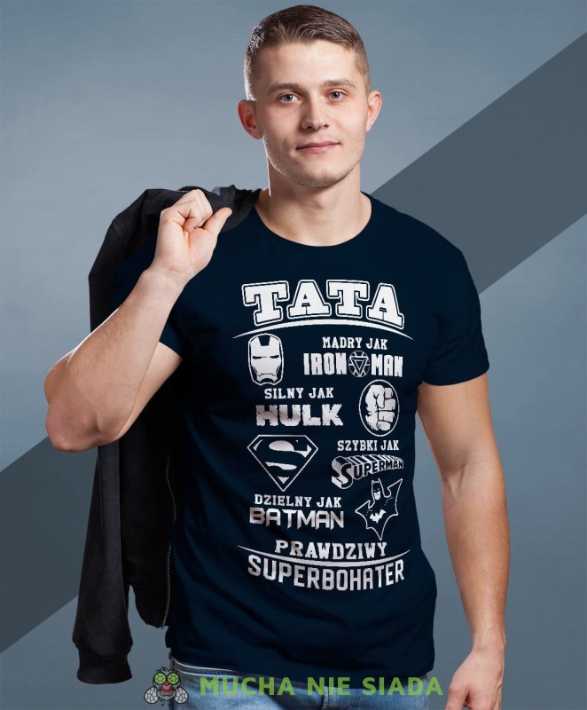 Tata prawdziwy superbohater koszulka dla taty granatowa