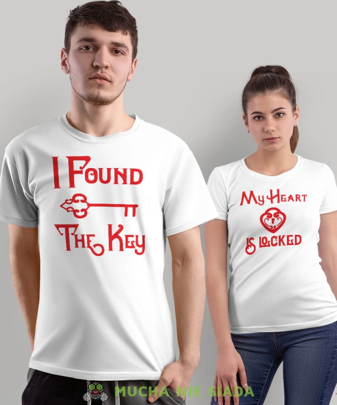My heart is locked I found the key, białe koszulki dla par, dla męża, dla żony, dla chłopaka, dla dziewczyny, dla zakochanych, dla par, walentynki, fajne koszulki, t-shirty dla par, mucha nie siada, mns.jpg