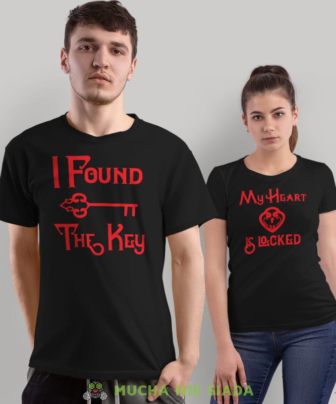 My heart is locked I found the key, czarne koszulki dla par, dla męża, dla żony, dla chłopaka, dla dziewczyny, dla zakochanych, dla par, walentynki, fajne koszulki, t-shirty dla par, mucha nie siada, mns.jpg