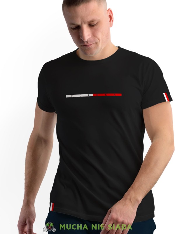 Polska Biało Czerwony motyw, czarna męska koszulka, koszulka patriotyczna, koszulki z grafiką patriotyczną, dla mężczyzny, koszulka Polska, koszulki Polska 1.jpg