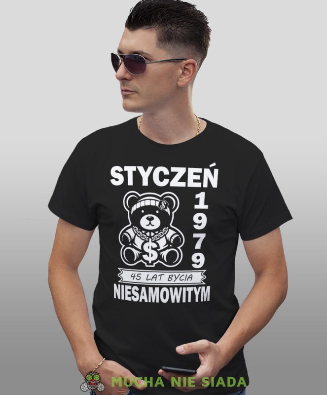 Miś 20 30 40 50 60 70 80 lat bycia niesamowitym, czarna męska koszulka urodzinowa, na urodziny, na prezent, fajna koszulka, dla chłopaka, dla męża, mucha nie siada, mns.jpg