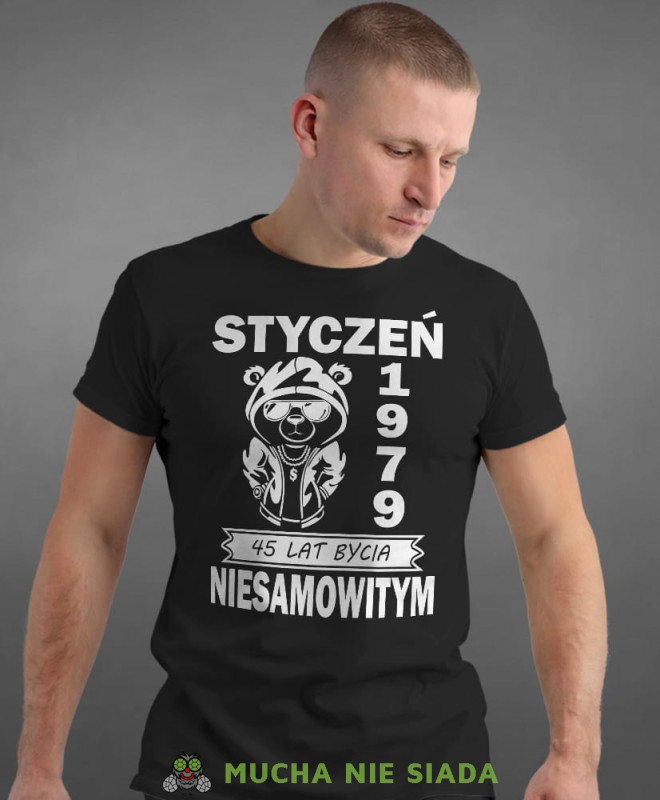 Miś Teddy 20 30 40 50 60 70 80 lat bycia niesamowitym, czarna męska koszulka urodzinowa, na urodziny, na prezent, fajna koszulka, dla chłopaka, dla męża, mucha nie siada, mns.jpg