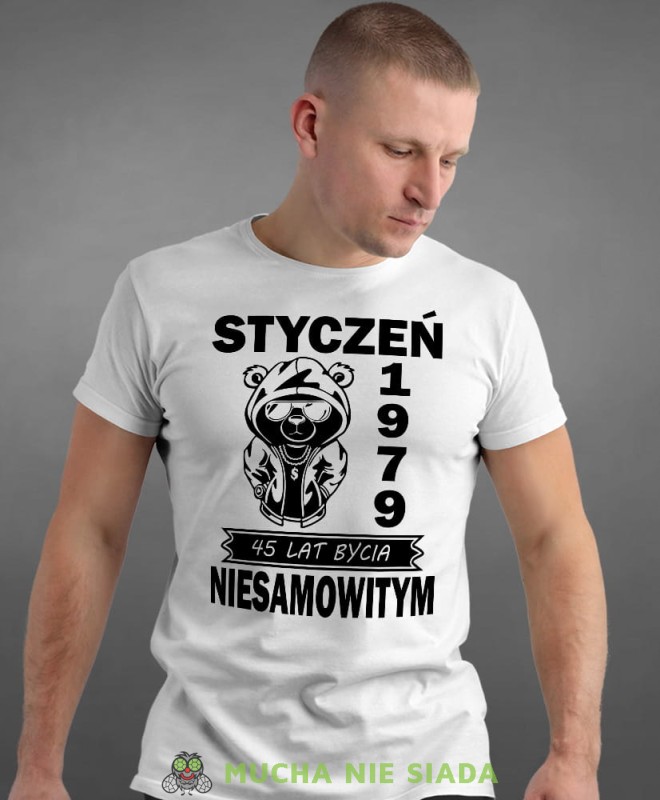 Miś Teddy 20 30 40 50 60 70 80 lat bycia niesamowitym, biała męska koszulka urodzinowa, na urodziny, na prezent, fajna koszulka, dla chłopaka, dla męża, mucha nie siada, mns.jpg