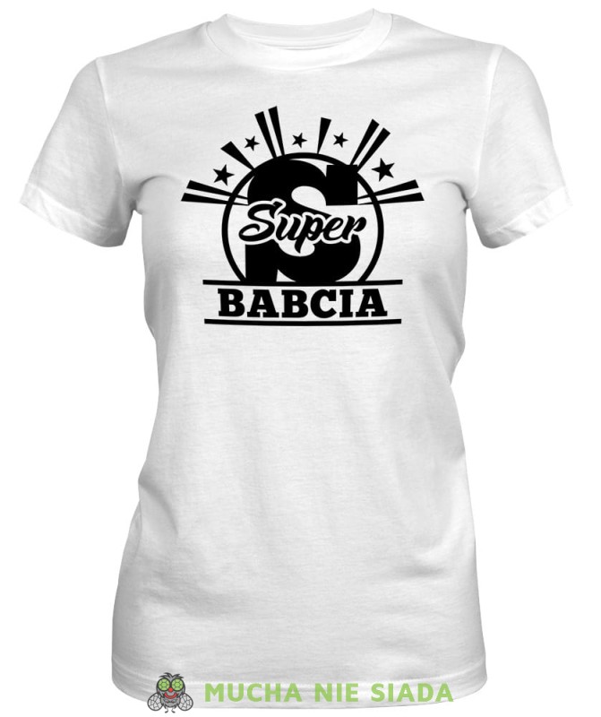 S jak Super babcia, biała koszulka damska dla babci, na urodziny, na dzień babci, na prezent dla babci, koszulka dla babci, mucha nie siada sklep, mns.jpg