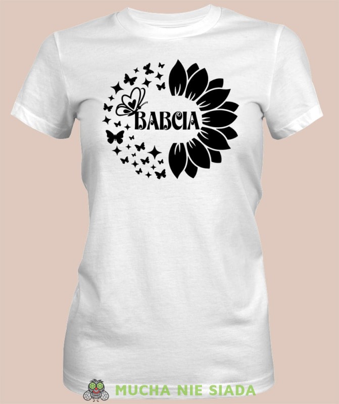 Babcia Kwiat motyle, biała koszulka damska dla babci, na urodziny, na dzień babci, na prezent dla babci, koszulka dla babci, mucha nie siada sklep, mns.jpg