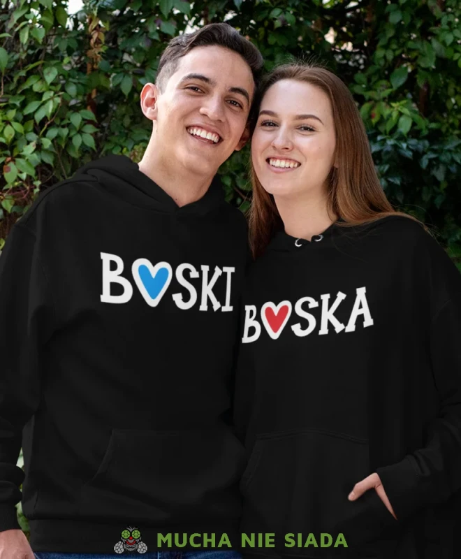 Boski Boska, czarne bluzy z kapturem dla par, bluzy dla zakochanych, dla par, bluzy z kapturem na walentynki, fajne bluzy z kapturem, bluzy dla par, bluzy z kapturem dla par mucha nie siada, mns.webp