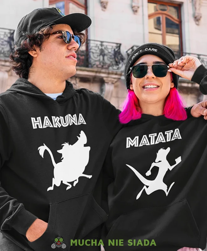 Hakuna Matata, czarne bluzy z kapturem dla par, bluzy dla zakochanych, dla par, bluzy z kapturem na walentynki, fajne bluzy z kapturem, bluzy dla par, bluzy z kapturem dla par mucha nie siada, mns.webp