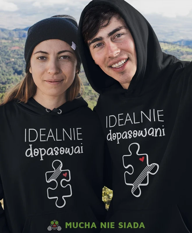 Idealnie dopasowani Puzle, czarne bluzy z kapturem dla par, bluzy dla zakochanych, dla par, bluzy z kapturem na walentynki, fajne bluzy z kapturem, bluzy dla par, bluzy z kapturem dla par mucha nie siada, mns.webp