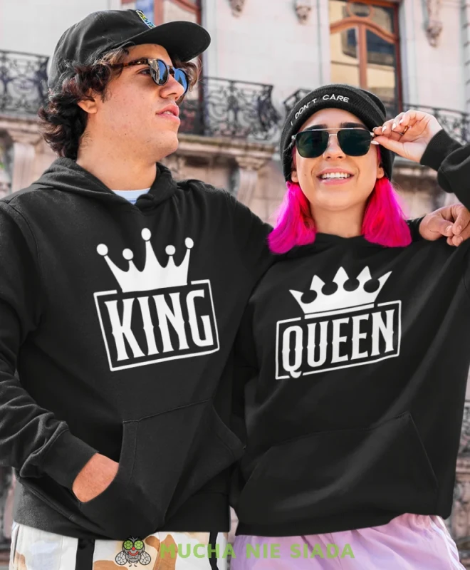 King & Queen korony, czarne bluzy z kapturem dla par, bluzy dla zakochanych, dla par, bluzy z kapturem na walentynki, fajne bluzy z kapturem, bluzy dla par, bluzy z kapturem dla par mucha nie siada, mns.webp