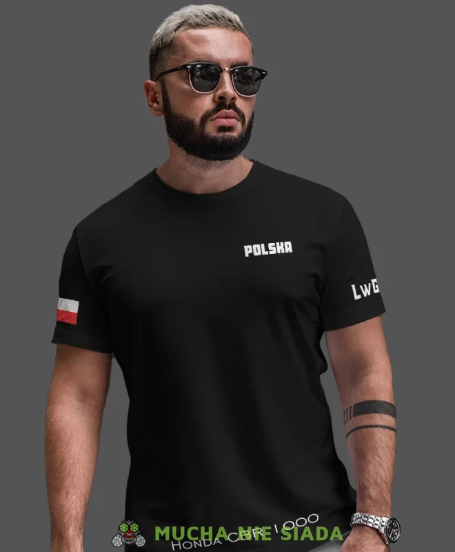 Polska flaga LwG nazwa motocykla, czarna męska koszulka, koszulka dla motocyklisty, koszulki na motocykl, koszulka na motocykl, męska koszulka na motocykl na prezent dla miłośnika motocykli.webp