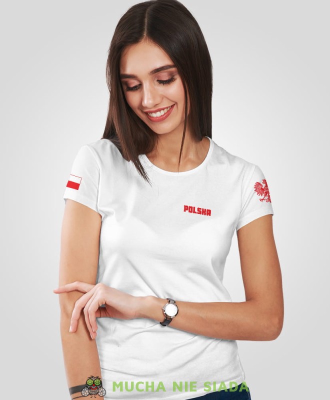 Polska flaga Orzeł Polski, biała damska koszulka patriotyczna, patriotka, koszulka dla niej, dla dziewczyny, koszulka na prezent.jpg
