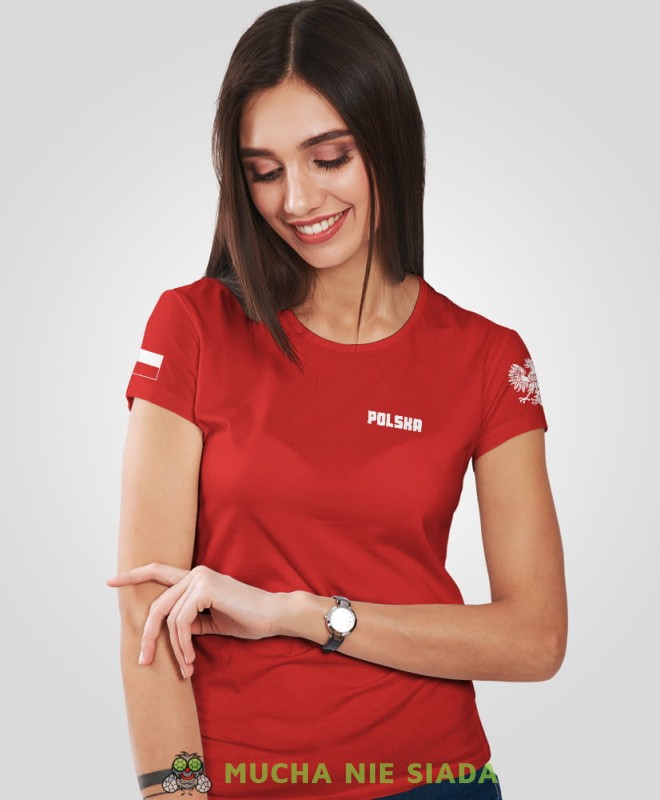Polska flaga Orzeł Polski, czerwona damska koszulka patriotyczna, patriotka, koszulka dla niej, dla dziewczyny, koszulka na prezent.jpg