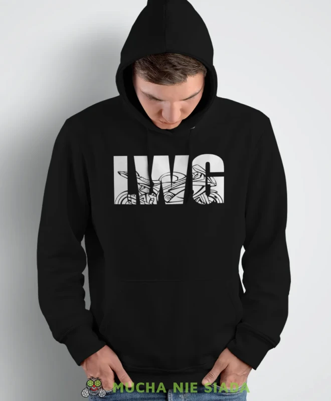 LWG motocykl, czarna bluza z kapturem, bluza dla motocyklisty, bluzy na motocykl, bluza z kapturem na motocykl, męska bluza na motocykl, na prezent dla miłośnika motocykli.webp
