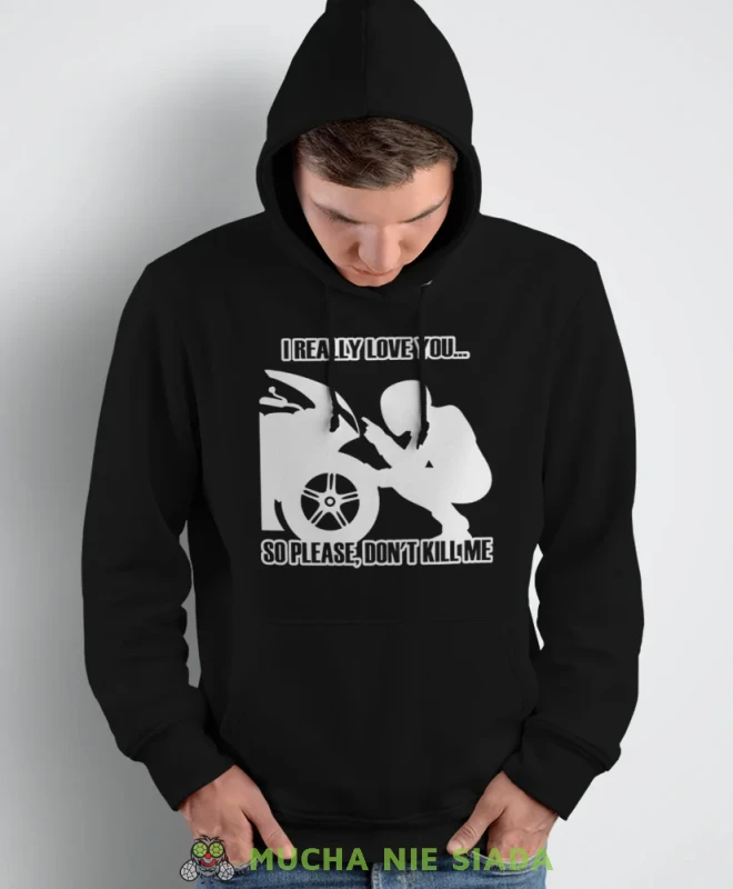 I really love you, czarna bluza z kapturem, bluza dla motocyklisty, bluzy na motocykl, bluza z kapturem na motocykl, męska bluza na motocykl, na prezent dla miłośnika motocykli.webp