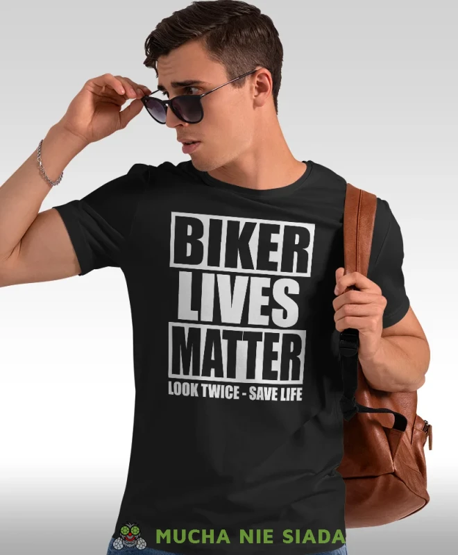 Biker lives matter look twice save life, czarna męska koszulka, koszulka dla motocyklisty, koszulki na motocykl, koszulka na motocykl, męska koszulka na motocykl na prezent dla miłośnika motocykli.webp