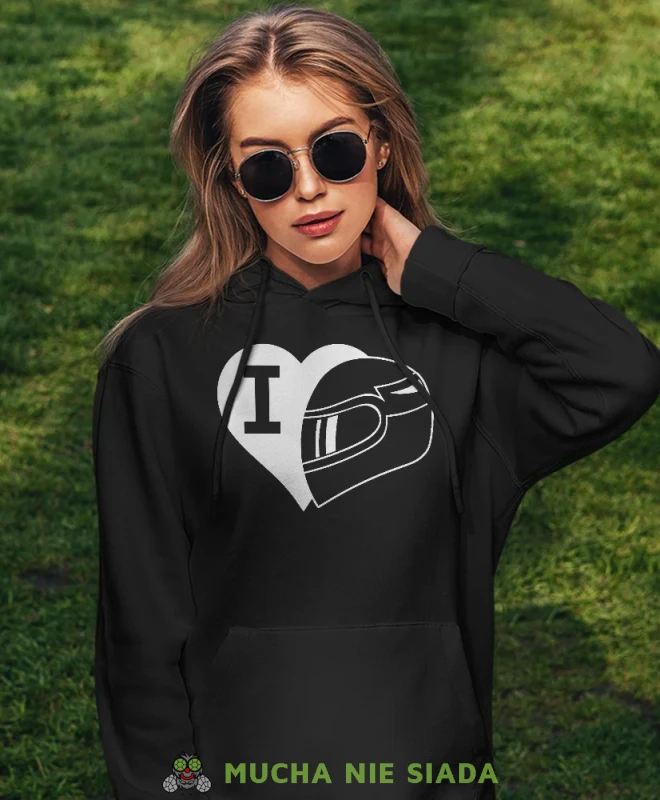 I love motorbike, czarna damska bluza z kapturem, bluza dla motocyklistki, bluzy na motocykl, bluza z kapturem na motocykl, damska bluza na motocykl, na prezent dla miłośniczki motocykli.webp