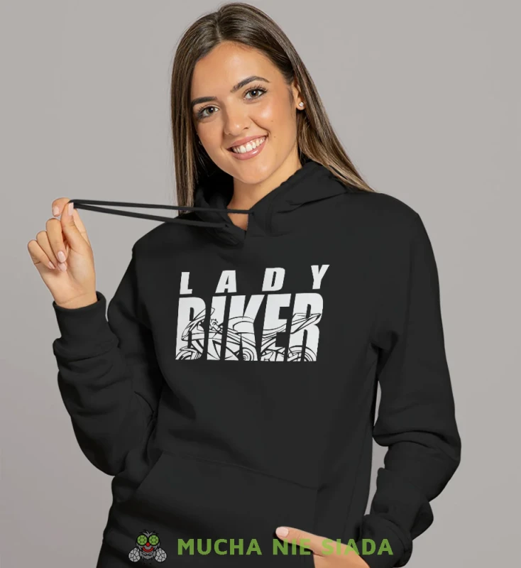 Lady biker motocykl, czarna damska bluza z kapturem, bluza dla motocyklistki, bluzy na motocykl, bluza z kapturem na motocykl, damska bluza na motocykl, na prezent dla miłośniczki motocykli.webp