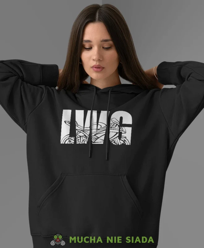 LwG motocykl, czarna damska bluza z kapturem, bluza dla motocyklistki, bluzy na motocykl, bluza z kapturem na motocykl, damska bluza na motocykl, na prezent dla miłośniczki motocykli.webp