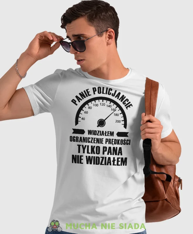 Widziałem ograniczenie prędkości, biała koszulka z nadrukiem, prezent dla kierowcy tira, prezent dla kierowcy ciężarówki, koszulka dla kierowcy ciężarówki, koszulki dla kierowcy, mucha niesiada, mns.webp