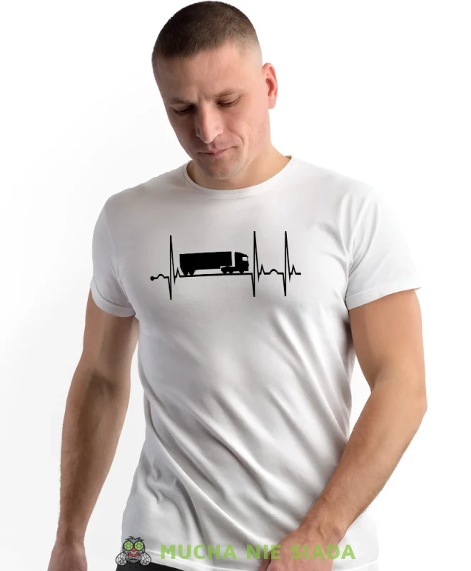 Ciężarówka linia życia, biała koszulka z nadrukiem, prezent dla kierowcy tira, prezent dla kierowcy ciężarówki, koszulka dla kierowcy ciężarówki, koszulki dla kierowcy, mucha niesiada, mns.webp