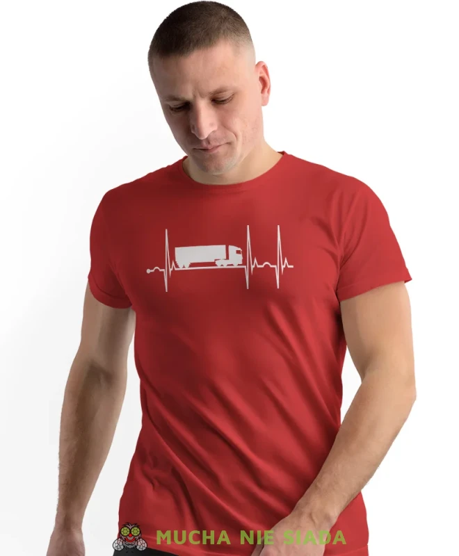 Ciężarówka linia życia, czerwona koszulka z nadrukiem, prezent dla kierowcy tira, prezent dla kierowcy ciężarówki, koszulka dla kierowcy ciężarówki, koszulki dla kierowcy, mucha niesiada, mns.webp