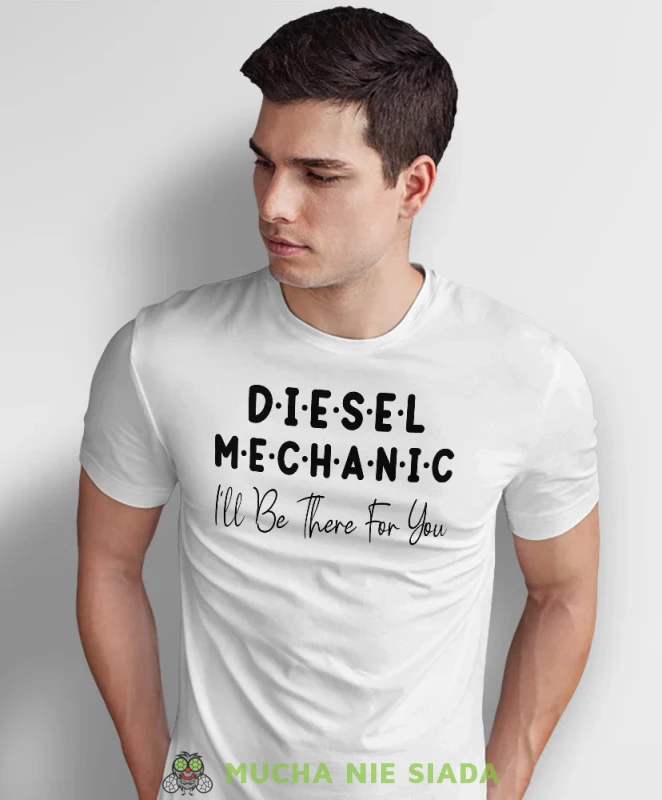 Diesel mechanic, biała męska koszulka, prezent dla mechanika, koszulka z nadrukiem dla mechanika, koszulka dla mechanika, koszulki dla mechanika, mucha niesiada, mns.webp