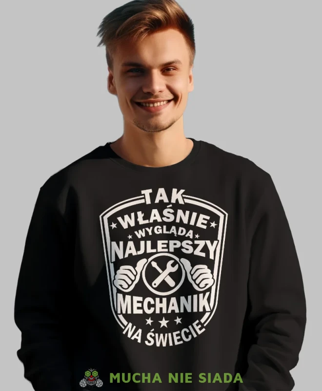 Tak właśnie wygląda najlepszy mechanik na świecie, czarna bluza bez kaptura, prezent dla mechanika, bluza bez kaptura dla mechanika, bluza dla mechanika, bluzy dla mechaników, męska bluza z nadrukiem, mn.webp