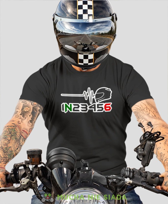 EKG motocyklisty, czarna męska koszulka, koszulka dla motocyklisty, koszulki na motocykl, koszulka na motocykl, męska koszulka na motocykl na prezent dla miłośnika motocykli.jpg