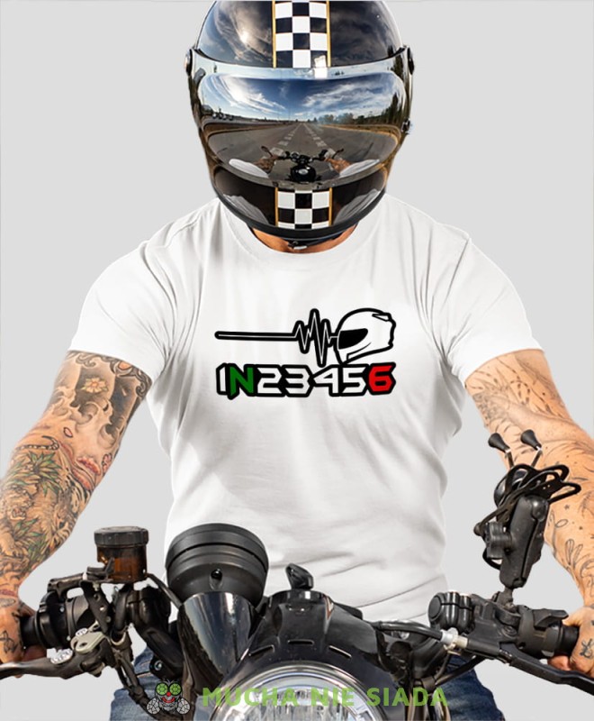 EKG motocyklisty, biała męska koszulka, koszulka dla motocyklisty, koszulki na motocykl, koszulka na motocykl, męska koszulka na motocykl na prezent dla miłośnika motocykli.jpg