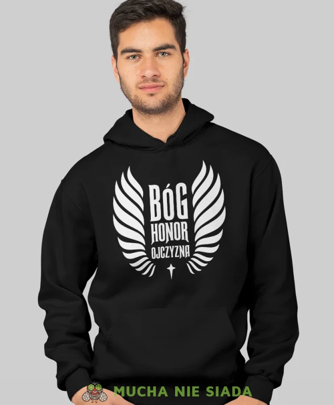 Bóg Honor Ojczyzna, męska bluza z kapturem, bluza patriotyczna, bluzy z grafiką patriotyczną, dla mężczyzny, bluzay patriotyczne, bluza Polska, bluzy patriotyczne z kapturem.webp