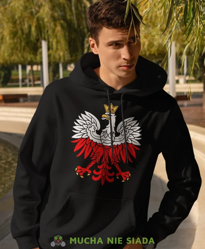 Orzeł Polski biało czerwony, męska bluza z kapturem, bluza patriotyczna, bluzy z grafiką patriotyczną, dla mężczyzny, bluzay patriotyczne, bluza Polska, bluzy patriotyczne z kapturem.webp