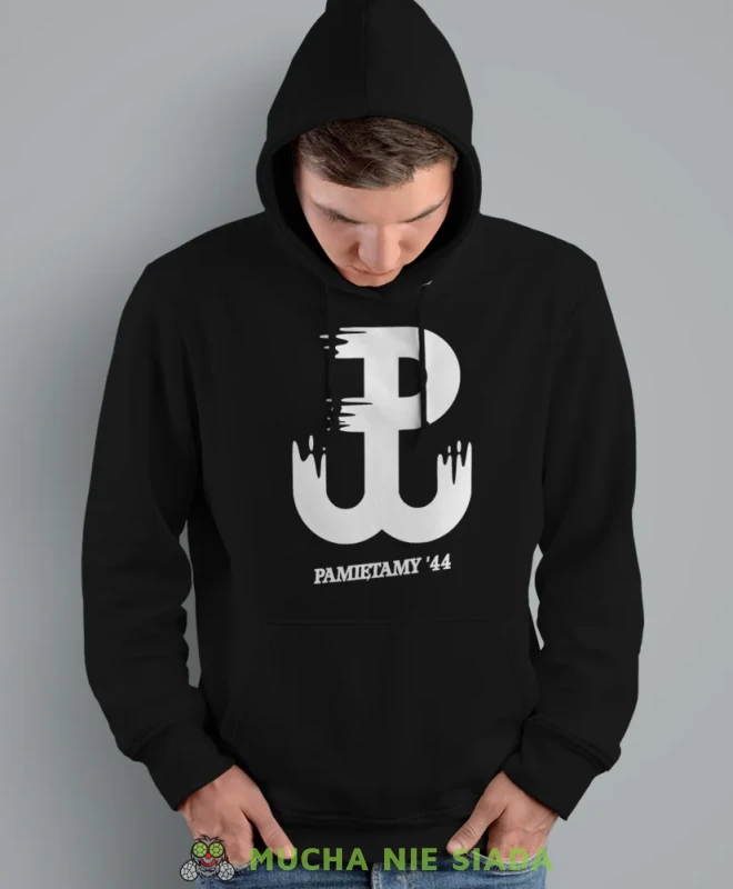 Pamiętamy 44 Polska Walcząca, męska bluza z kapturem, bluza patriotyczna, bluzy z grafiką patriotyczną, dla mężczyzny, bluzay patriotyczne, bluza Polska, bluzy patriotyczne z kapturem.webp