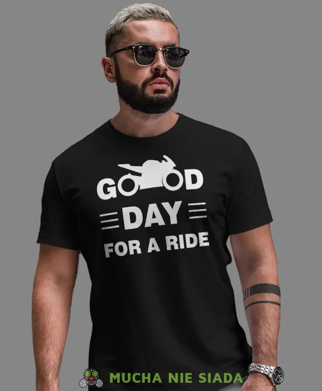 Good day for ride, czarna męska koszulka, koszulka dla motocyklisty, koszulki na motocykl, koszulka na motocykl, męska koszulka na motocykl na prezent dla miłośnika mo.webp