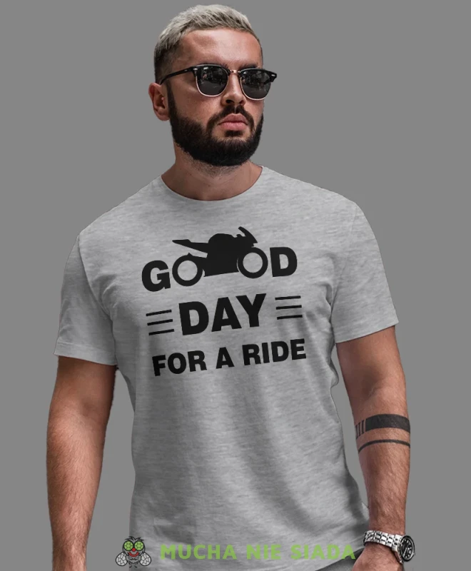 Good day for ride, szara męska koszulka, koszulka dla motocyklisty, koszulki na motocykl, koszulka na motocykl, męska koszulka na motocykl na prezent dla miłośnika mot.webp