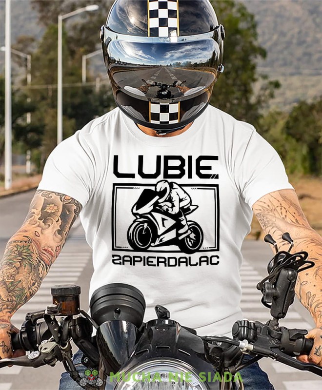 Lubię zapier motocyklista, biała męska koszulka, koszulka dla motocyklisty, koszulki na motocykl, koszulka na motocykl, męska koszulka na motocykl na prezent dla miłośnika motocykli.jpg