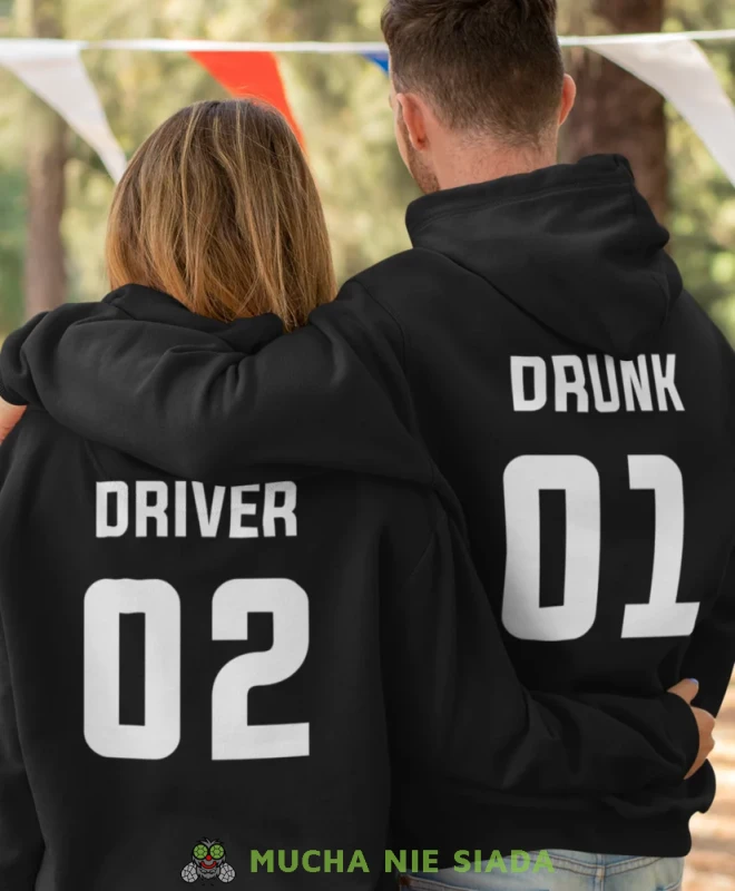 Drunk Driver, czarne bluzy z kapturem dla par, bluzy dla zakochanych, dla par, bluzy z kapturem na walentynki, fajne bluzy z kapturem, bluzy dla par, bluzy z kapturem dla par mucha nie siada, mns.webp
