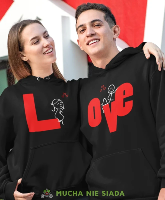 Love ludki, czarne bluzy z kapturem dla par, bluzy dla zakochanych, dla par, bluzy z kapturem na walentynki, fajne bluzy z kapturem, bluzy dla par, bluzy z kapturem dla par.webp