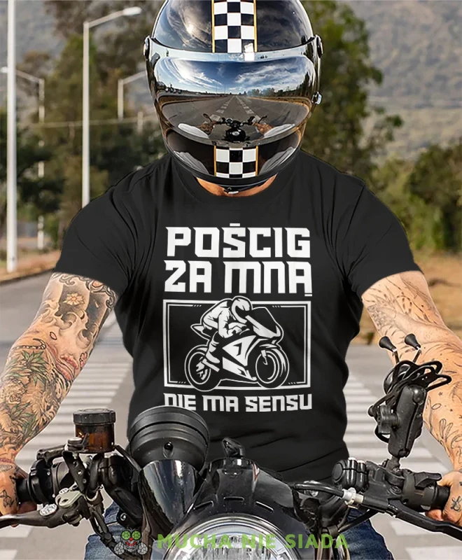 Pościg za mną nie ma sensu, czarna męska koszulka, koszulka dla motocyklisty, koszulki na motocykl, koszulka na motocykl, męska koszulka na motocykl na prezent dla mił.webp