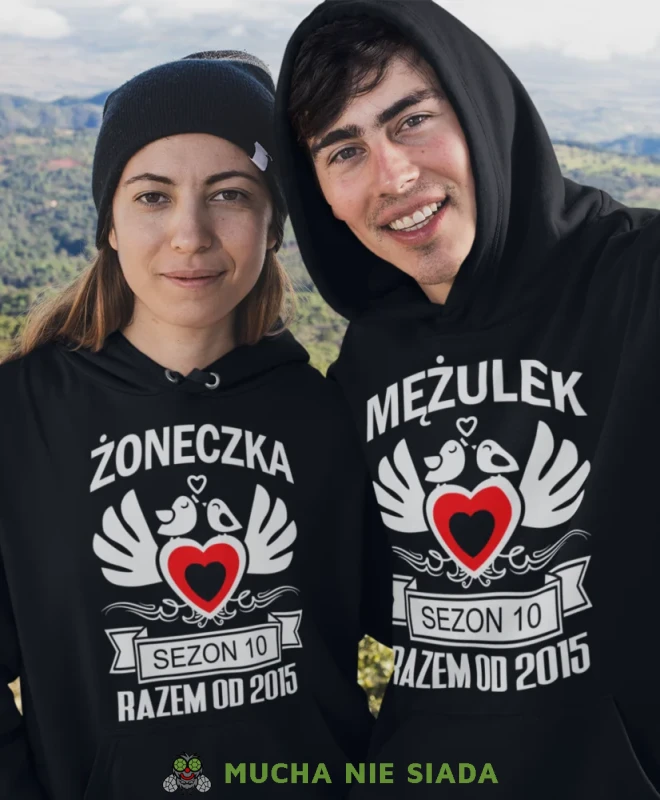 Żoneczka Mężulek razem od, czarne bluzy z kapturem dla par, bluzy dla zakochanych mąż, żona, bluzy z kapturem na walentynki, fajne bluzy z kapturem, mężuś, żonka, mucha nie siada, mns.webp